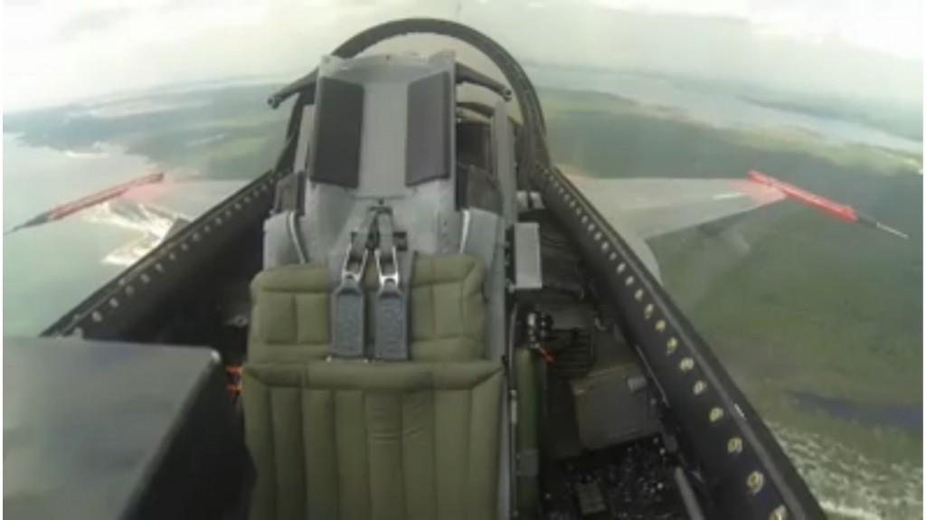 The pilotless cockpit of the QF-16 in mid-flight. (Boeing)