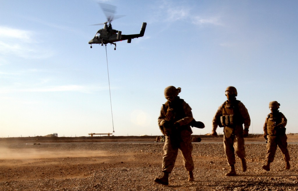 The Kaman K1200 (K-Max), an unmanned helicopter, was used extensively by the Marines in Afghanistan before returning to the U.S. last week. Credit: U.S. Marine Corps photo by Cpl. Lisa Tourtelot