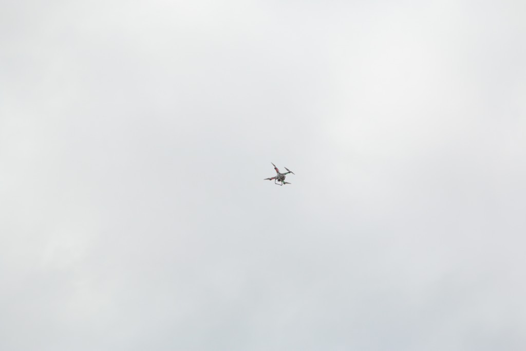 A DJI Phantom drone above a protest in Baltimore on April 25. Credit: Dan Gettinger