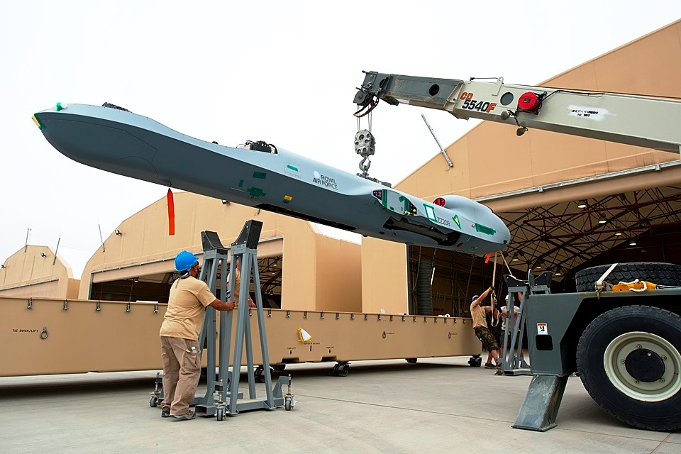 A Royal Air Force MQ-9 Reaper is loaded for transport. Credit: UK Ministry of Defence