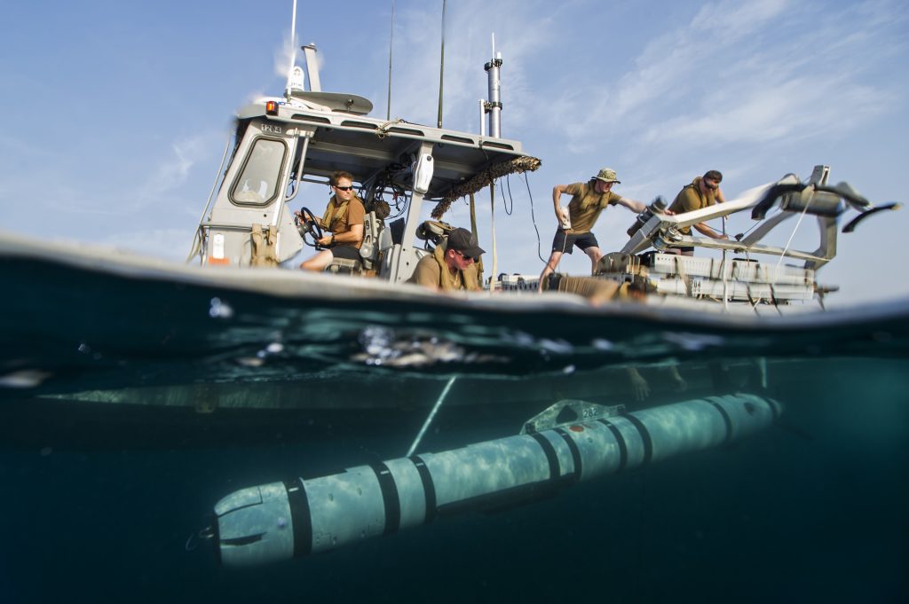 US Navy personnel launch an MK18 MOD2 UUV in August 2016. Credit: Mass Communication Specialist 1st Class Blake Midnight/ USN