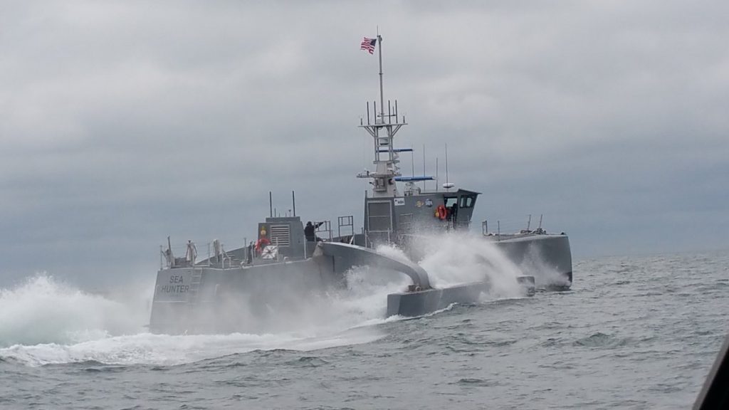 The Sea Hunter unmanned surface vehicle undergoing ocean trials on June 7, 2016. Credit: DARPA