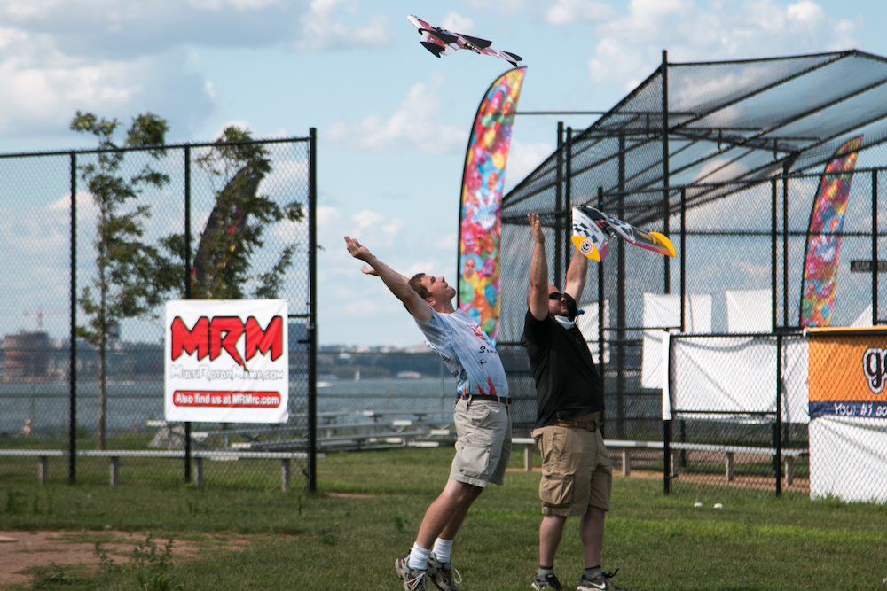 The start of a fixed-wing drone race at the U.S. Drone Racing Championships. Credit: Dan Gettinger